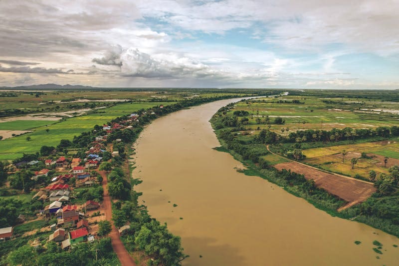 Battambang village river and countryside Cambodia